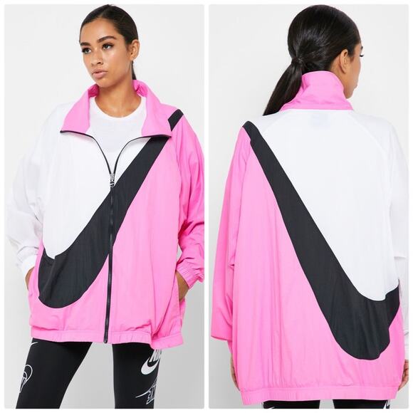 Nike Unisex Pink Big Swoosh Lightweight Windbreaker Zip Collar Size Small‎ NEW - Picture 1 of 5